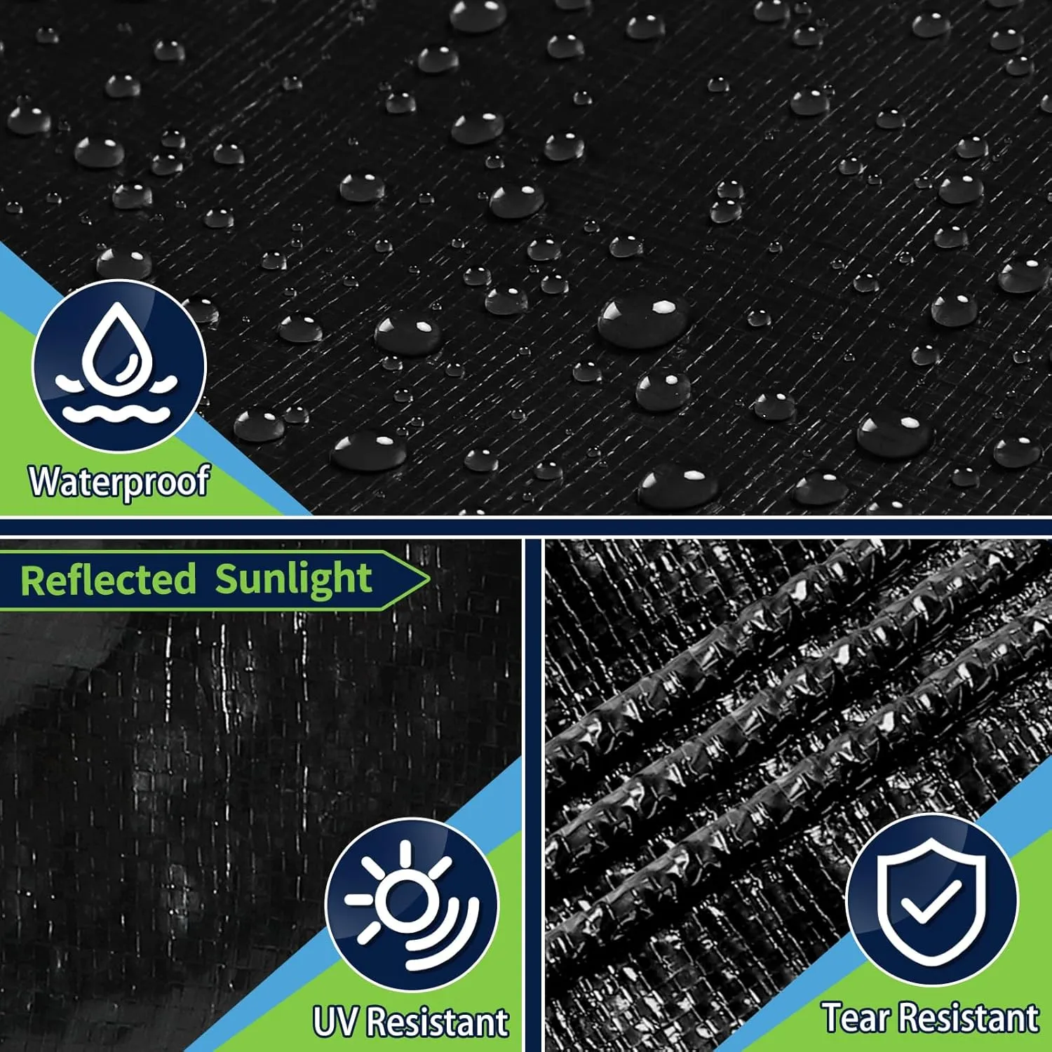 Black Tarps Heavy Duty Waterproof 16x30, 12 Mil Thick, High Durability, Rip and Tear Resistant with Metal Grommets Every 20 Inches