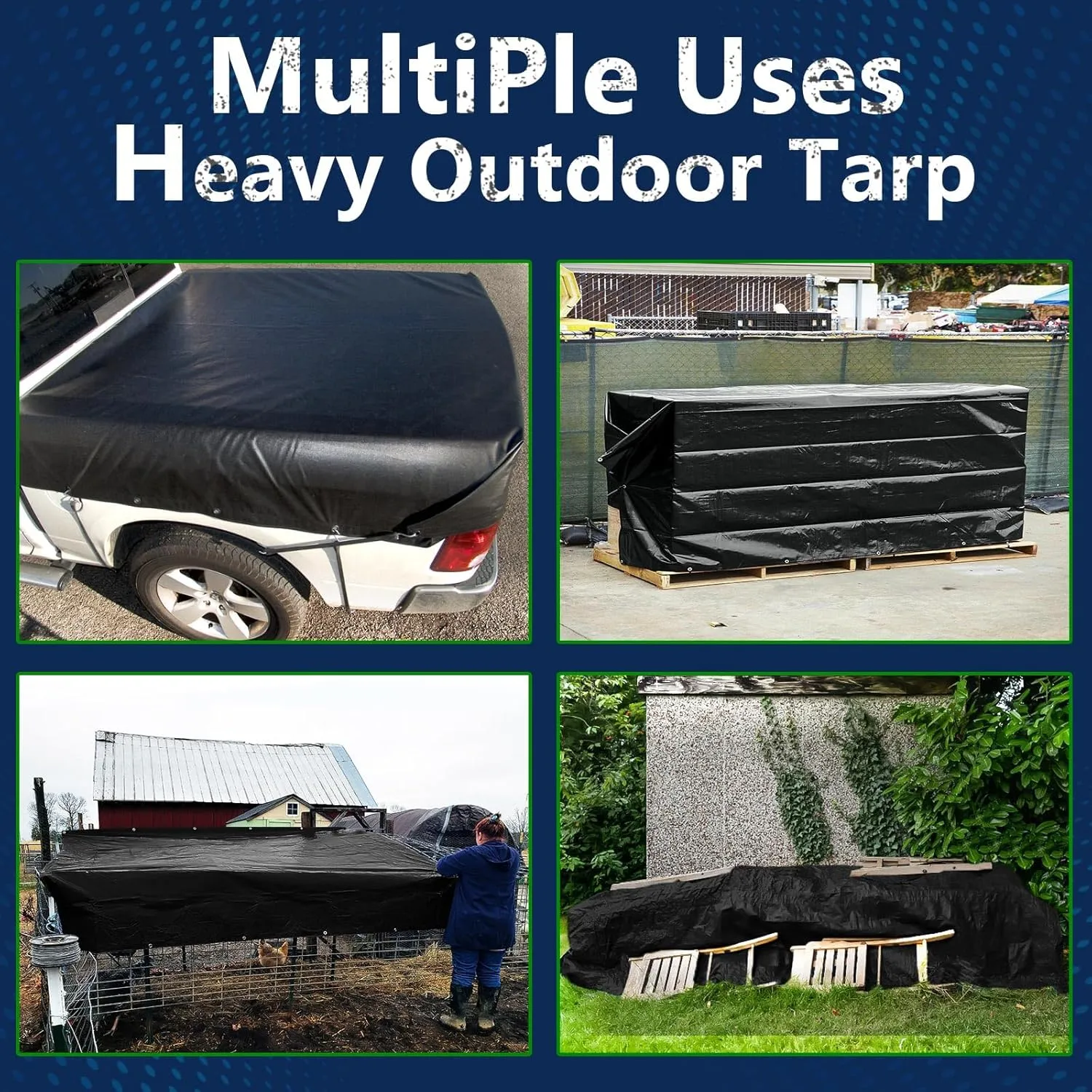Black Tarps Heavy Duty Waterproof 16x30, 12 Mil Thick, High Durability, Rip and Tear Resistant with Metal Grommets Every 20 Inches