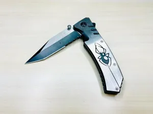 BladeDealUSA Black Spider Silver Assisted Open Folding Pocket Knife, Silver Stainless Steel, Hunting, Camping Accessories