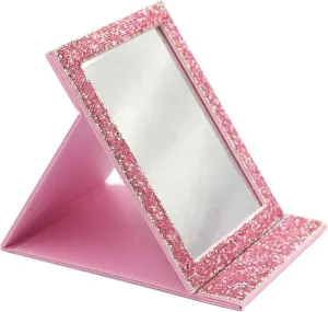 Bling Portable Mirror Folding Travel Vanity Mirror with Desktop Standing Makeup Mirror for Cosmetics Beauty (Pink)