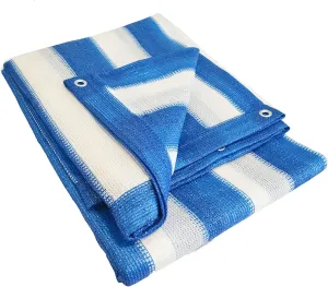 Blue and White Stripe Outdoor Shade Net Shade Panel Koi Pond Screen Mesh Tarp (Multi-Purpose Tarps) (8'x10')