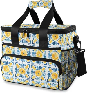 Blue Mandala Aztec Lemon Paisley Cooler Bag Insulated Cooler Soft Sided Cooler 24 Can Portable Picnic Bag Large Leakproof Lunch Bag Box for Beach Grocery Camping Travel Car Men Women