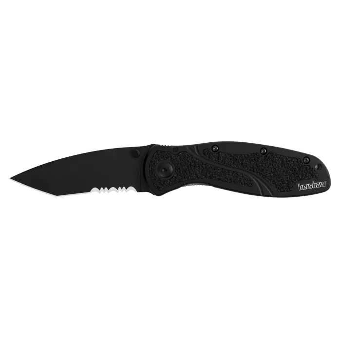 Bluer Tanto Serrated Knife - Black