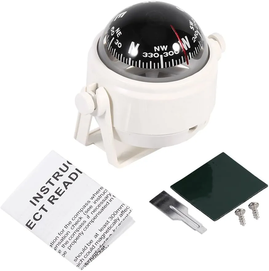 Boat Compass Multi Purpose Marine Compass Adjustable Dash Car Compass Marine Bracket Mount Compass Voyager Fits Boat Caravan Truck (White)