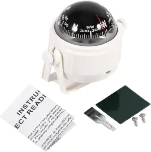 Boat Compass Multi Purpose Marine Compass Adjustable Dash Car Compass Marine Bracket Mount Compass Voyager Fits Boat Caravan Truck (White)