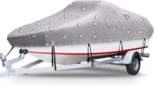 Boat Cover, Heavy Duty Waterproof Tarp Covers with Storage Bag, 420D Silver-Coated Oxford Cloth Trailerable Boat Covers, Waterproof and Sun-Proof, for Bass Boat, V-Hull Tri-Hull Boat