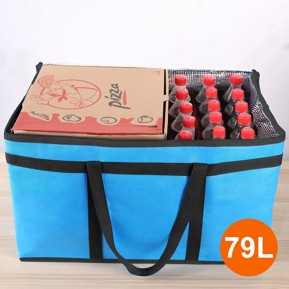 Bodaon 5-Pack Cooler Insulated Food Delivery Bag for Doordash/Uber Eats, XXX-Large Thermal Bags for Catering/Hot Pizza, Travel/Camping/Picnic Basket，Grocery Reusable Warmer and Frozen, Blue-Black Edge