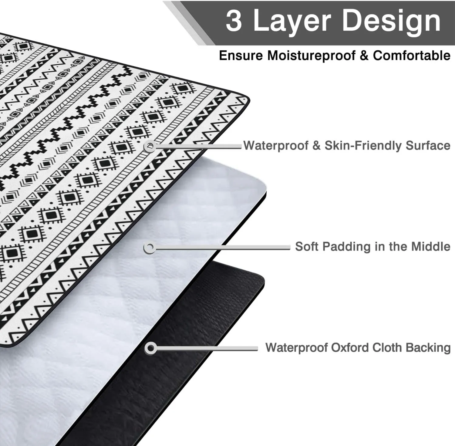Boho Picnic Blankets Waterproof Foldable, 60’‘x80'' Portable Outdoor Picnic Mat Water Resistant for Grass, Padded Lawn & Park Blanket for Camping, Hiking