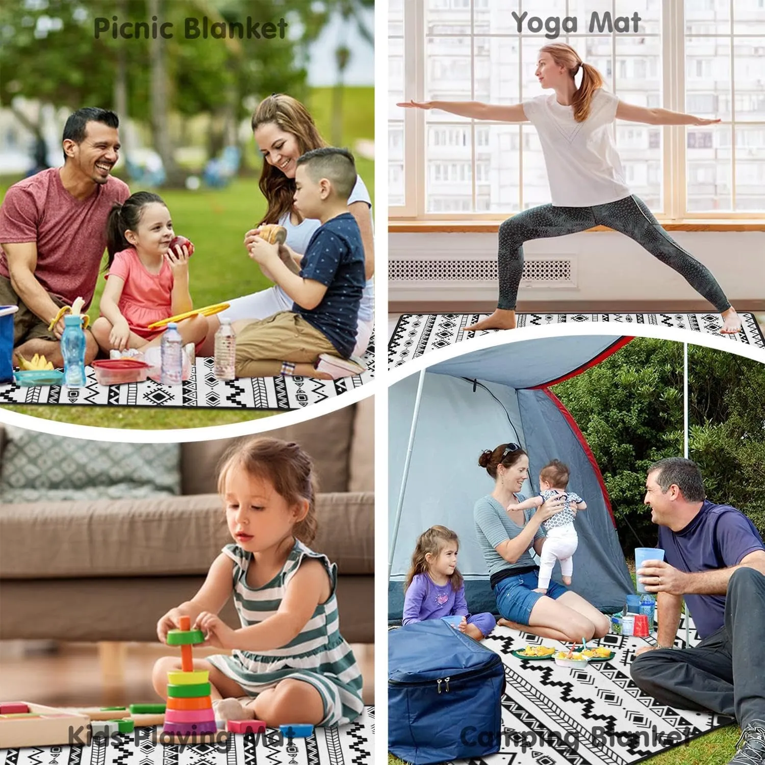 Boho Picnic Blankets Waterproof Foldable, 60’‘x80'' Portable Outdoor Picnic Mat Water Resistant for Grass, Padded Lawn & Park Blanket for Camping, Hiking