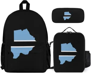 Botswana Flag Map 3Pcs Backpack Pencil Case and Lightweight Lunch Bag Set for Work Travel Leisure Day Trip Gift