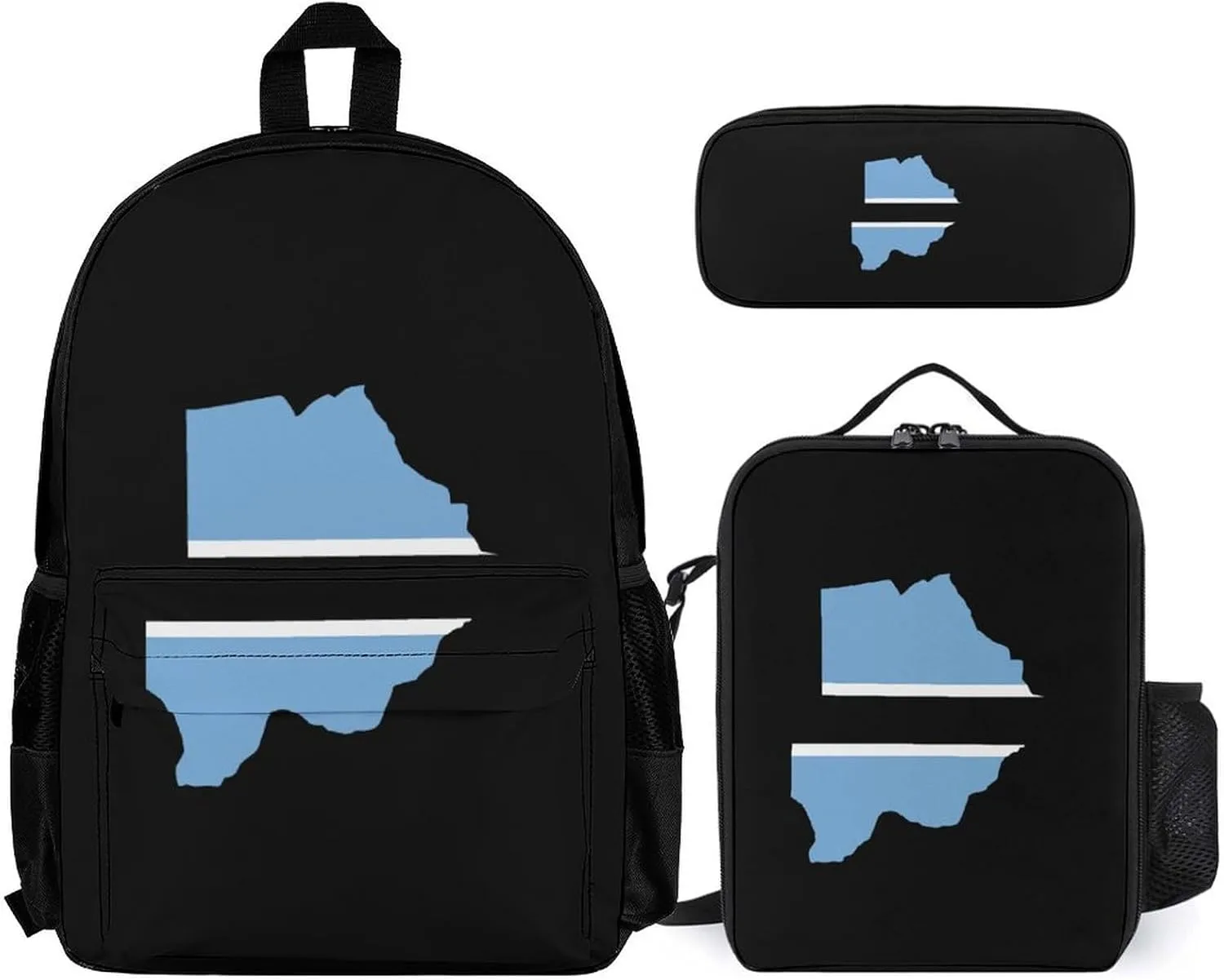 Botswana Flag Map 3Pcs Backpack Pencil Case and Lightweight Lunch Bag Set for Work Travel Leisure Day Trip Gift