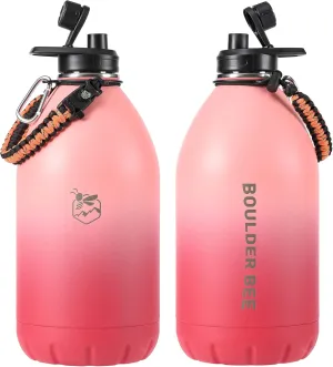 Boulder Bee | 128 oz Insulated Water Bottles with Handle | Stainless Steel Thermos for Hot & Cold Drinks | Double Vacuum Walled | Large Metal Jug for Travel, Hiking, Camping (Pink)