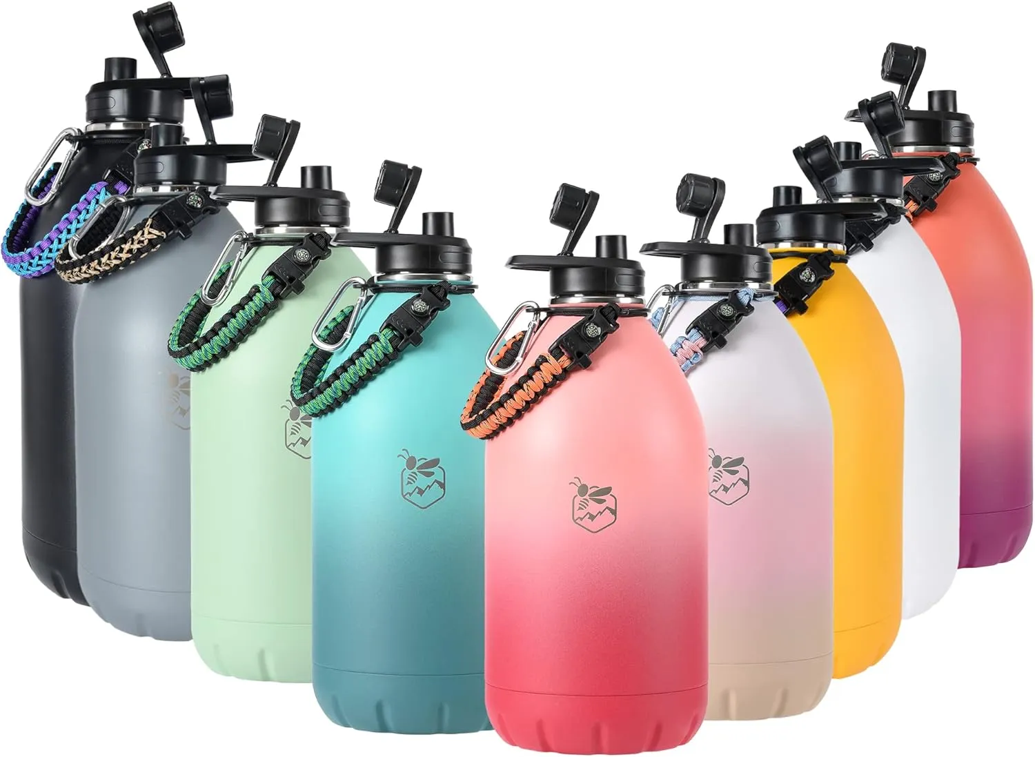 Boulder Bee | 128 oz Insulated Water Bottles with Handle | Stainless Steel Thermos for Hot & Cold Drinks | Double Vacuum Walled | Large Metal Jug for Travel, Hiking, Camping (Pink)