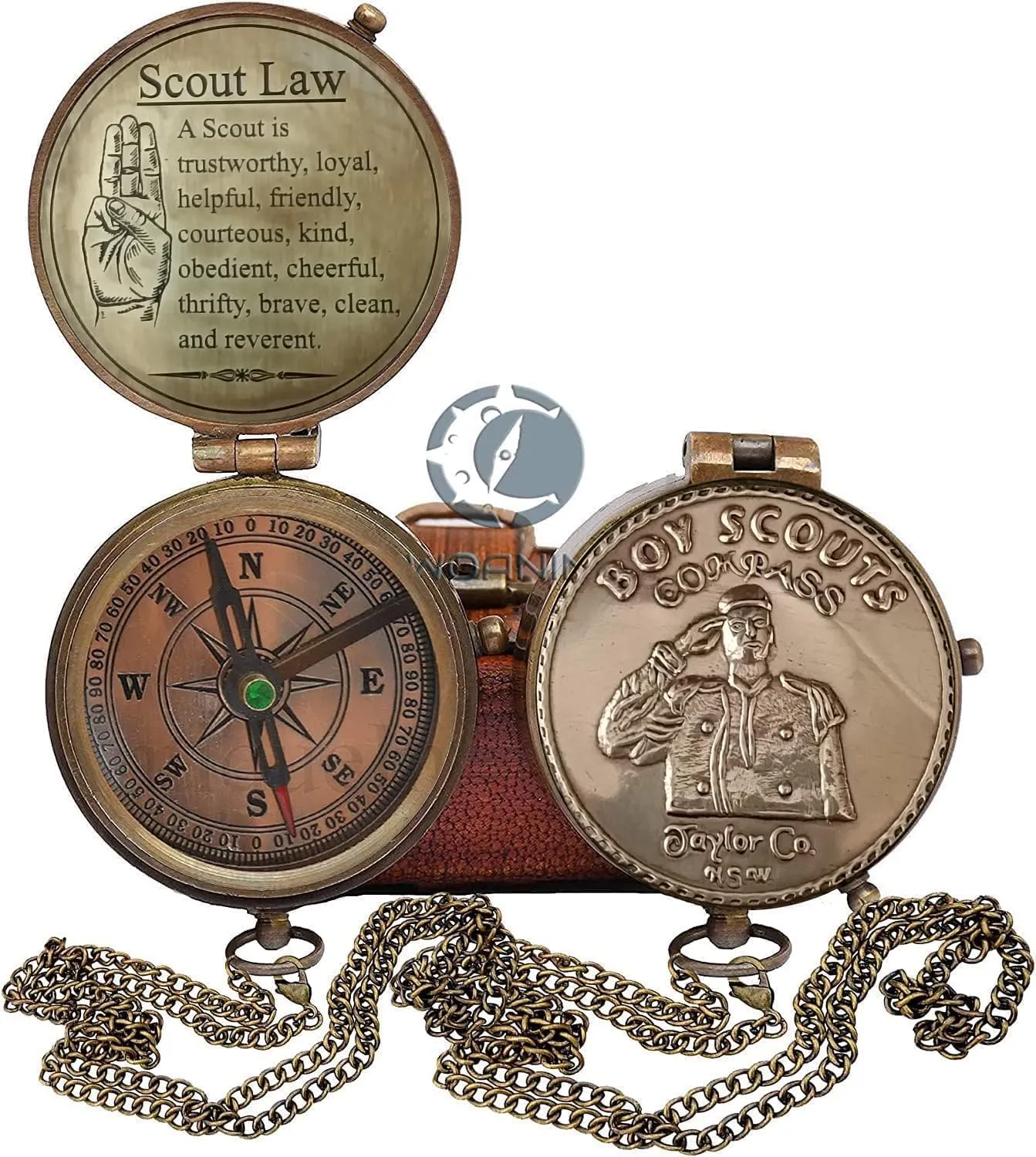 Boys Scout Compass Memorial Boys & Men - Engraved Scout Oath Compass with Leather Box Scout Be Prepared Camping Compass Gift