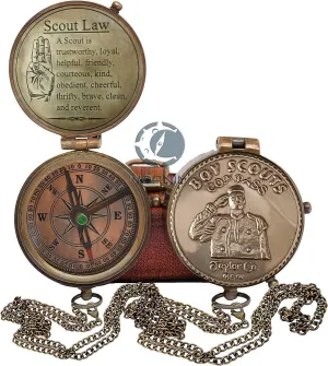 Boys Scout Compass Memorial Boys & Men - Engraved Scout Oath Compass with Leather Box Scout Be Prepared Camping Compass Gift