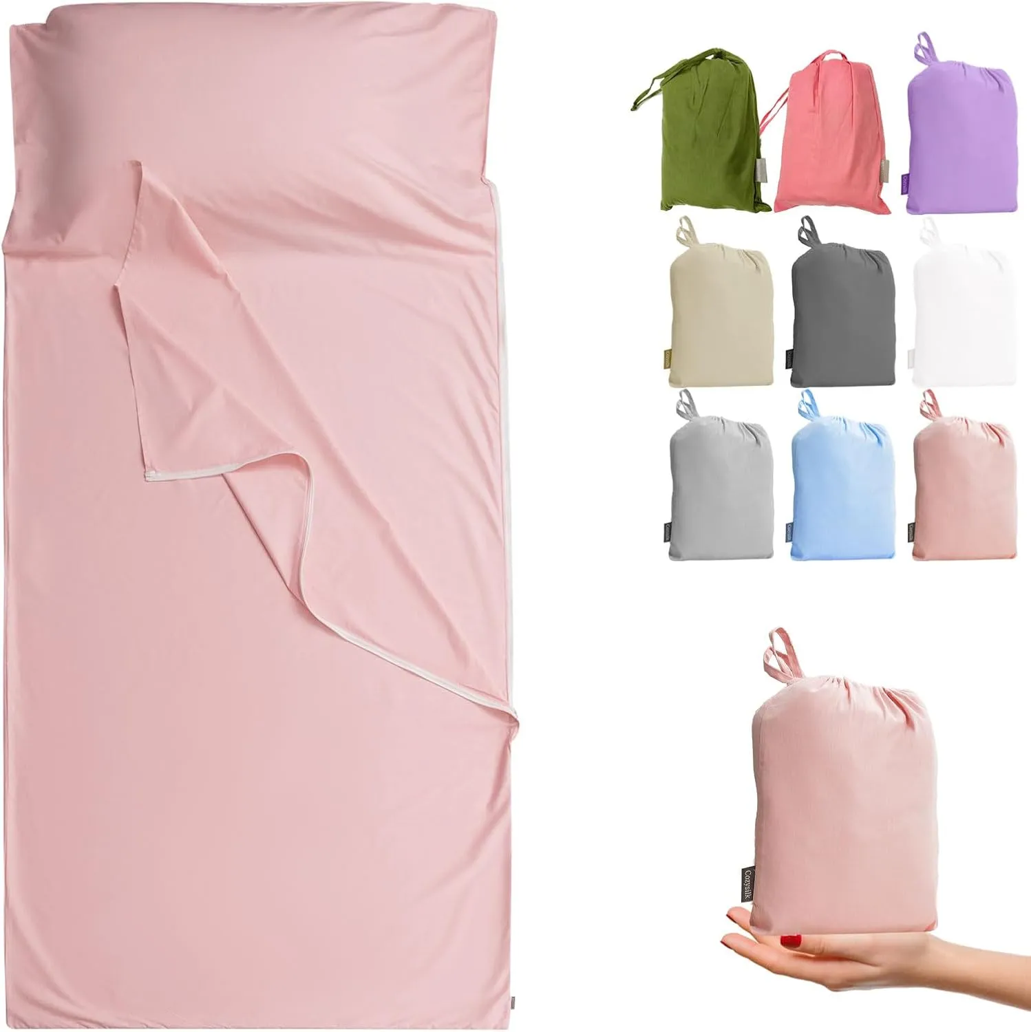 Brand - GANNAFEE Cotton Sleeping Bag Liner with Zipper - 100% Cotton Travel Sheet Sleep Sack Adult - Travel Sleeping Bag for Hotels Camping Hiking