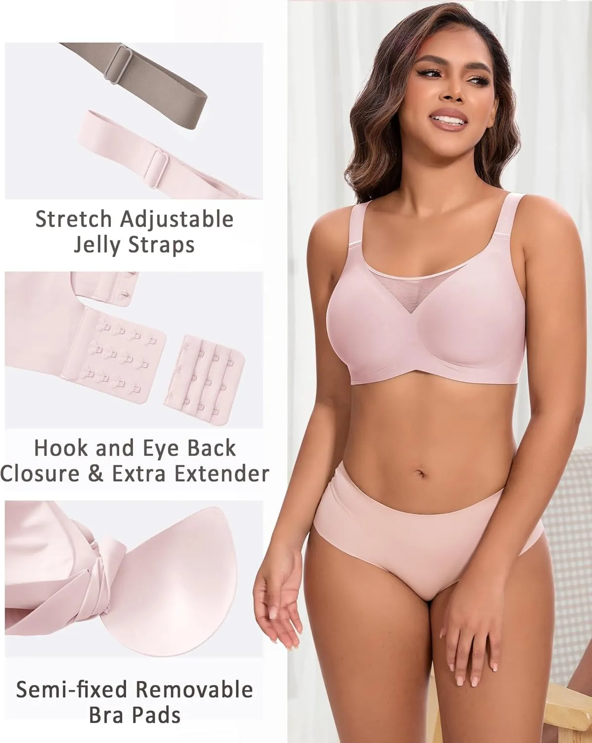 Bras for Women Wireless Seamless Mesh Push Up No Underwire Plus Size Soft Comfortable Sleep Everyday Brattlets with Extender