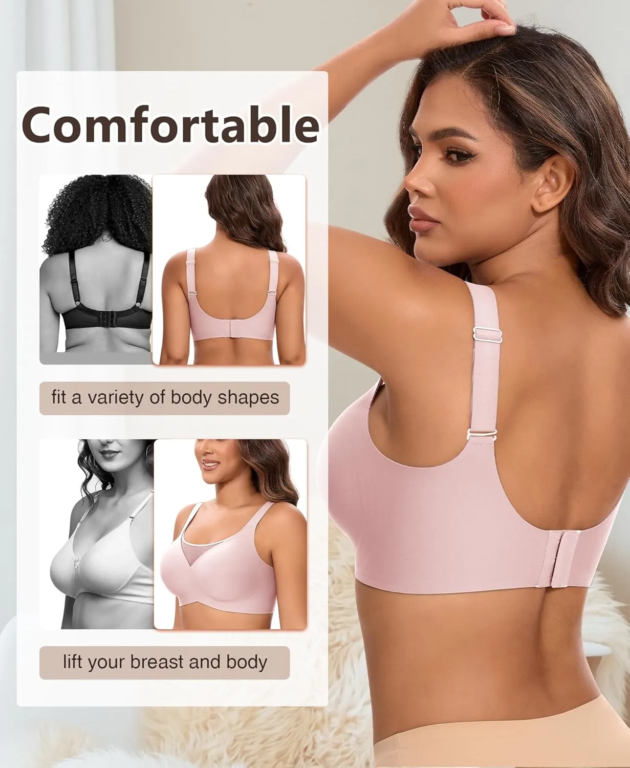 Bras for Women Wireless Seamless Mesh Push Up No Underwire Plus Size Soft Comfortable Sleep Everyday Brattlets with Extender