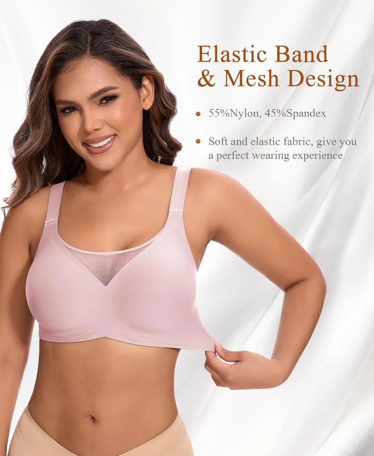 Bras for Women Wireless Seamless Mesh Push Up No Underwire Plus Size Soft Comfortable Sleep Everyday Brattlets with Extender