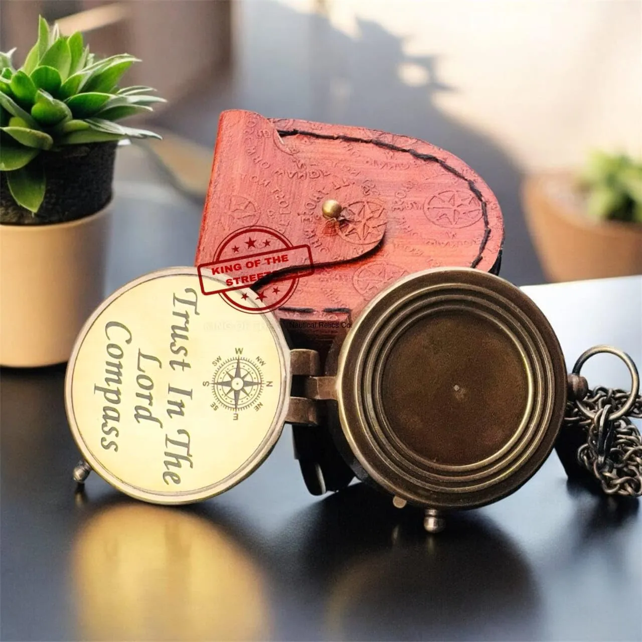 Brass Antique Compass-Trust in The Lord Compass-Flat Compass-Unique Gift of Him and Her-Beautiful Handmade -Antique Design