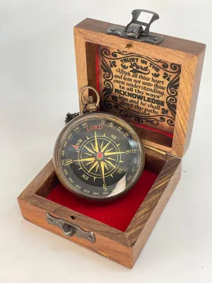 Brass Compass Engraved “Trust in The Loard” Compass is Unique Birthday Gifts for Men, Husband or Wife Customize Antique Compass is a Classy Gifts, with a Wooden Box.