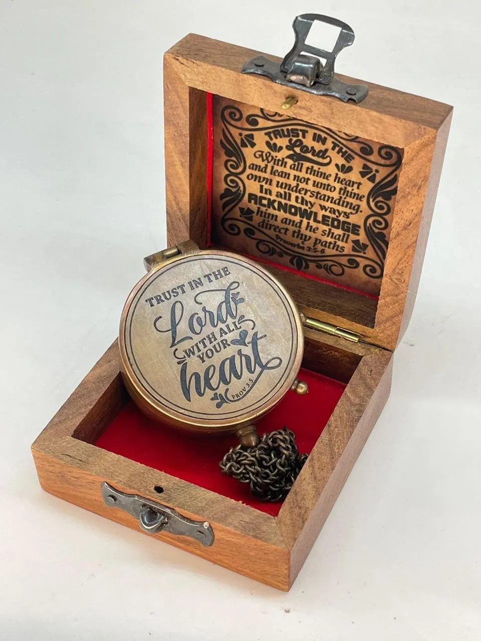 Brass Compass Engraved “Trust in The Loard” Compass is Unique Birthday Gifts for Men, Husband or Wife Customize Antique Compass is a Classy Gifts, with a Wooden Box.