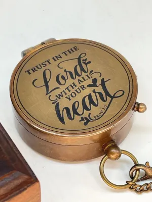 Brass Compass Engraved “Trust in The Loard” Compass is Unique Birthday Gifts for Men, Husband or Wife Customize Antique Compass is a Classy Gifts, with a Wooden Box.