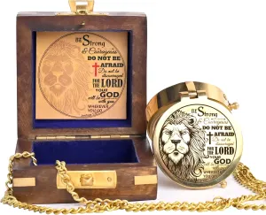 Brass Compass Engraved with Religious Scripture Verse (Joshua 1:9) - Perfect for Baptism, Confirmation, Communion - Ideal for Godson, Church, Graduation - Presented in Wood Box