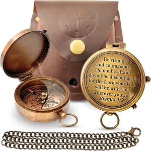 Brass Compass - God My Lord Guide Me - Uplifting Baptism Gift, Graduation Gift, Birthday, Confirmation Gift for Men Women Boys Girls Teenage Kids Be Strong & Courageous