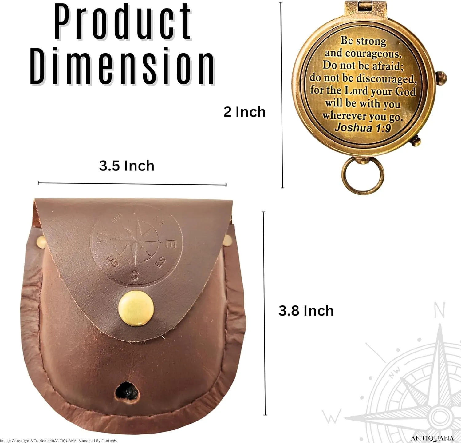 Brass Compass - God My Lord Guide Me - Uplifting Baptism Gift, Graduation Gift, Birthday, Confirmation Gift for Men Women Boys Girls Teenage Kids Be Strong & Courageous