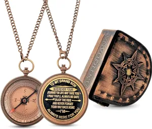 Brass Compass in Wooden & Leather Case - 2025 Graduation Gift for Him, College, High School, Birthday Gift for Son, Boys, Daughter, Inspirational, Baptism