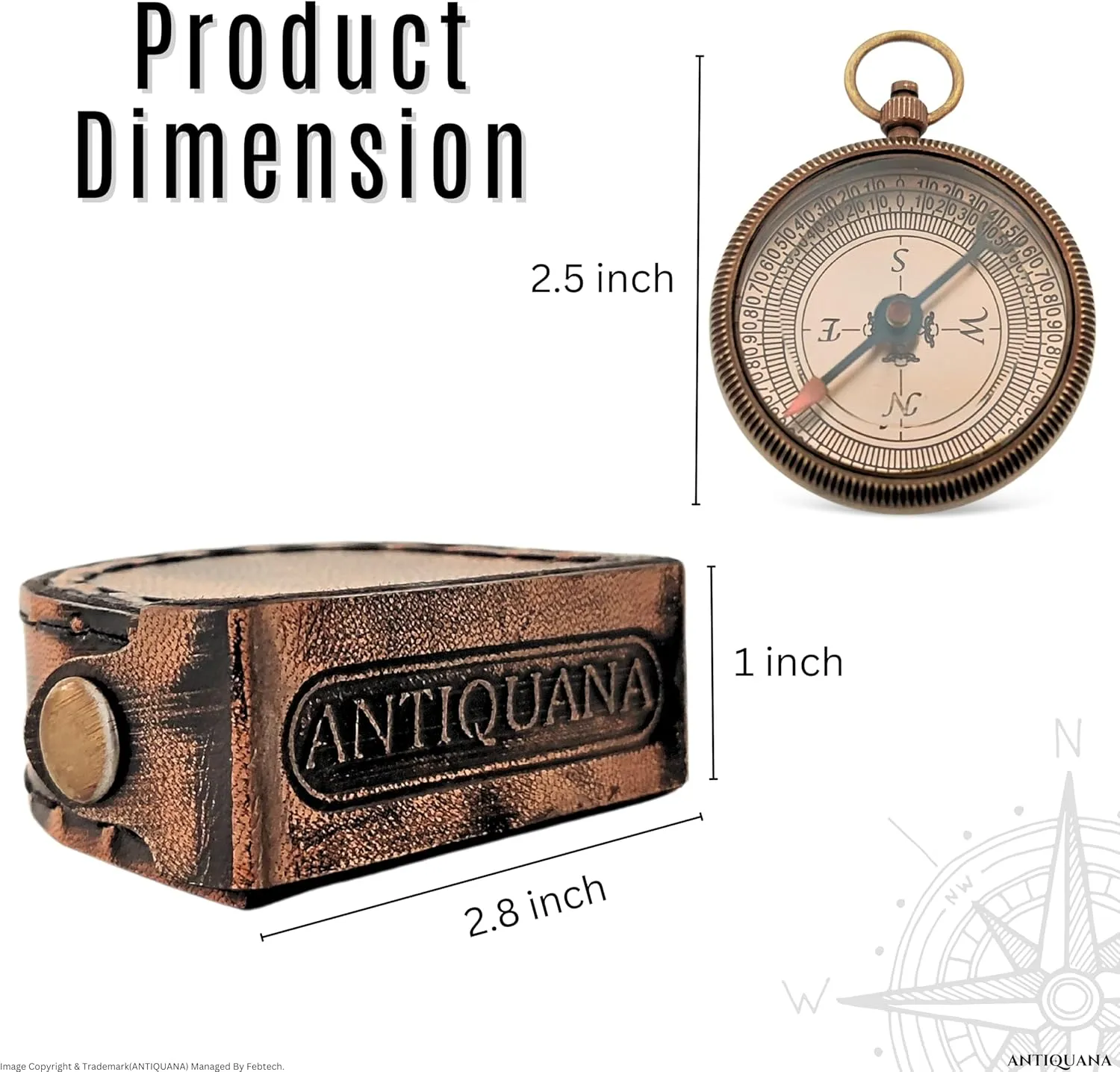 Brass Compass in Wooden & Leather Case - 2025 Graduation Gift for Him, College, High School, Birthday Gift for Son, Boys, Daughter, Inspirational, Baptism