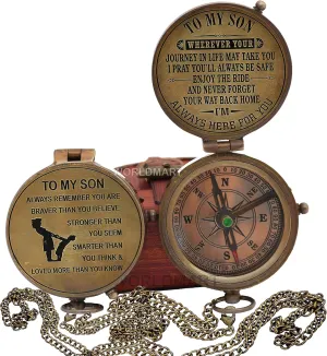 Brass Compass with Leather Case - Nautical Gift for Son from Dad or Mom