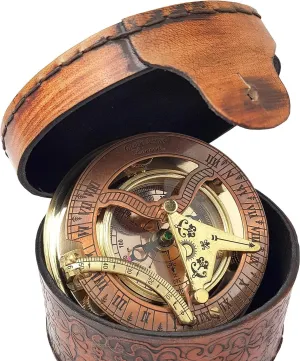 Brass Nautical Antique Brass & Copper Sundial Compass Sundial Clock in Box Sun Clock Ship Replica Watch Hiking Gift, Heirloom, for Men, Birthday Gift for Son,