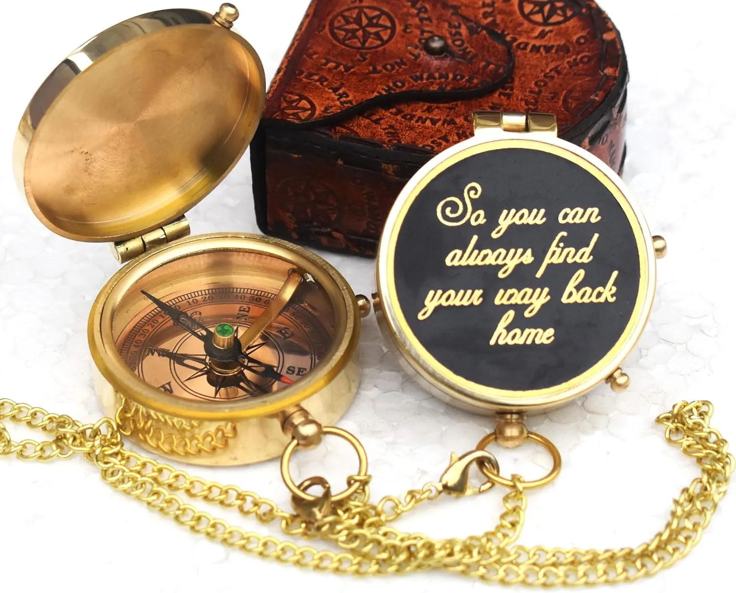 Brass Pocket Compass for Hiking, Survival Instrument Antique “So You Can Always Find Your Way Back Home” Engraved Camping Pocket Compass Nautical Compass Vintage Navigation Outdoor Compass