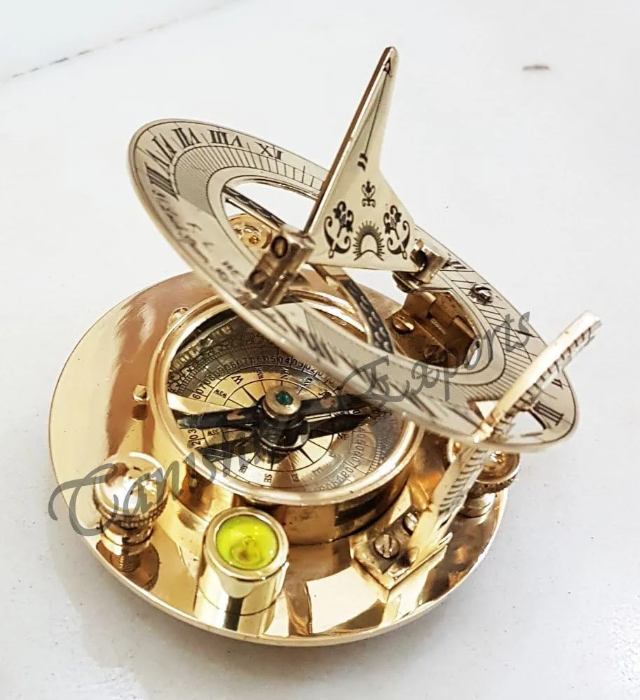 Brass Sundial Compass, 3-Inch Nautical Pocket Compass, Vintage Style Maritime Navigation