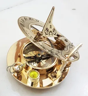 Brass Sundial Compass, 3-Inch Nautical Pocket Compass, Vintage Style Maritime Navigation