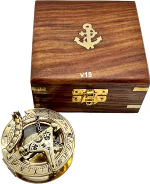 Brass Sundial Compass for Hiking, 3 Inches Nautical Compass for Outdoor, Pocket Compass for Hiking, Camping Maritime Vintage Brass Sundial Compass
