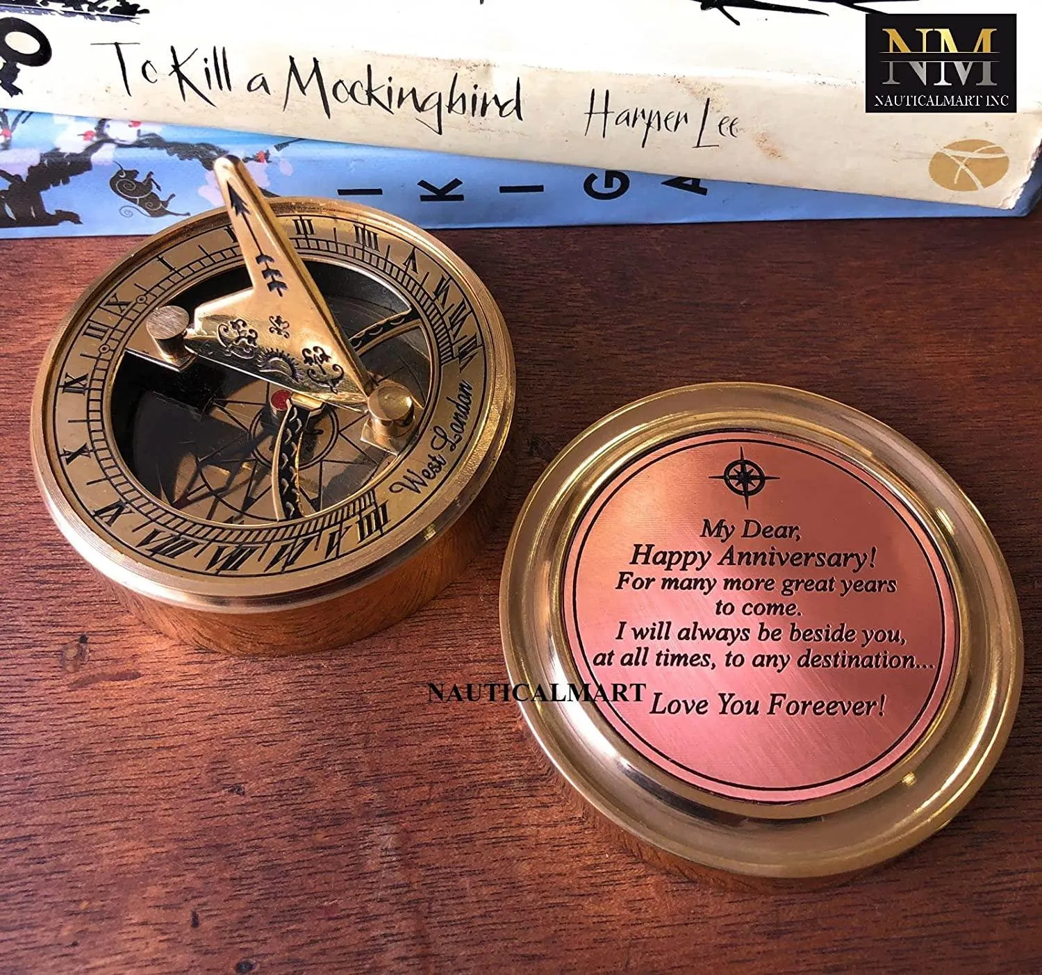 Brass Sundial Compass with Special Engraved Greeting