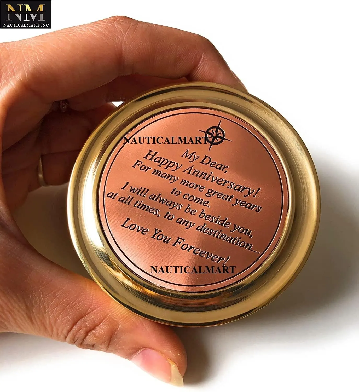 Brass Sundial Compass with Special Engraved Greeting