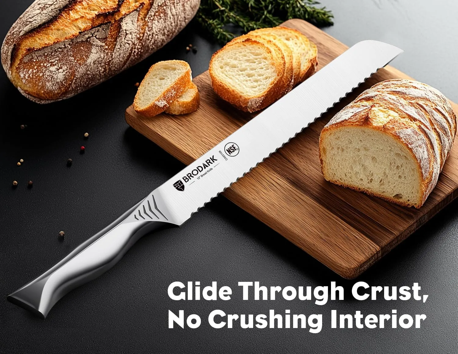 Bread Knife - 10" Serrated Knife for Homemade Bread Sourdough - High Carbon Stainless Steel, One Piece Design, Sharp Serrated Edge for Even & Straight Slicing - NSF Certified, Shark Series