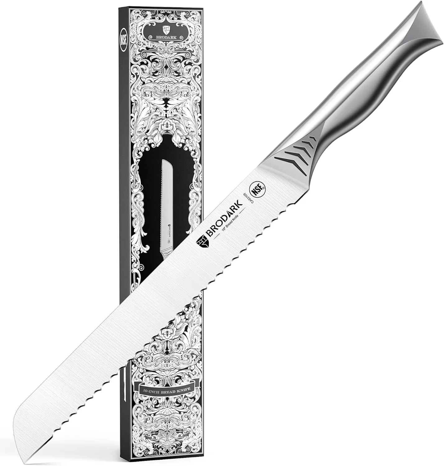 Bread Knife - 10" Serrated Knife for Homemade Bread Sourdough - High Carbon Stainless Steel, One Piece Design, Sharp Serrated Edge for Even & Straight Slicing - NSF Certified, Shark Series