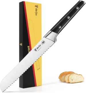 Bread Knife：8 Inch Ultra Sharp Bread Serrated Knife, High Carbon Stainless Steel Bread Knife for Homemade Bread, Full Tang Cuts Cleanly for Efficient Slicing Sourdough Bread, Bagels, Cake