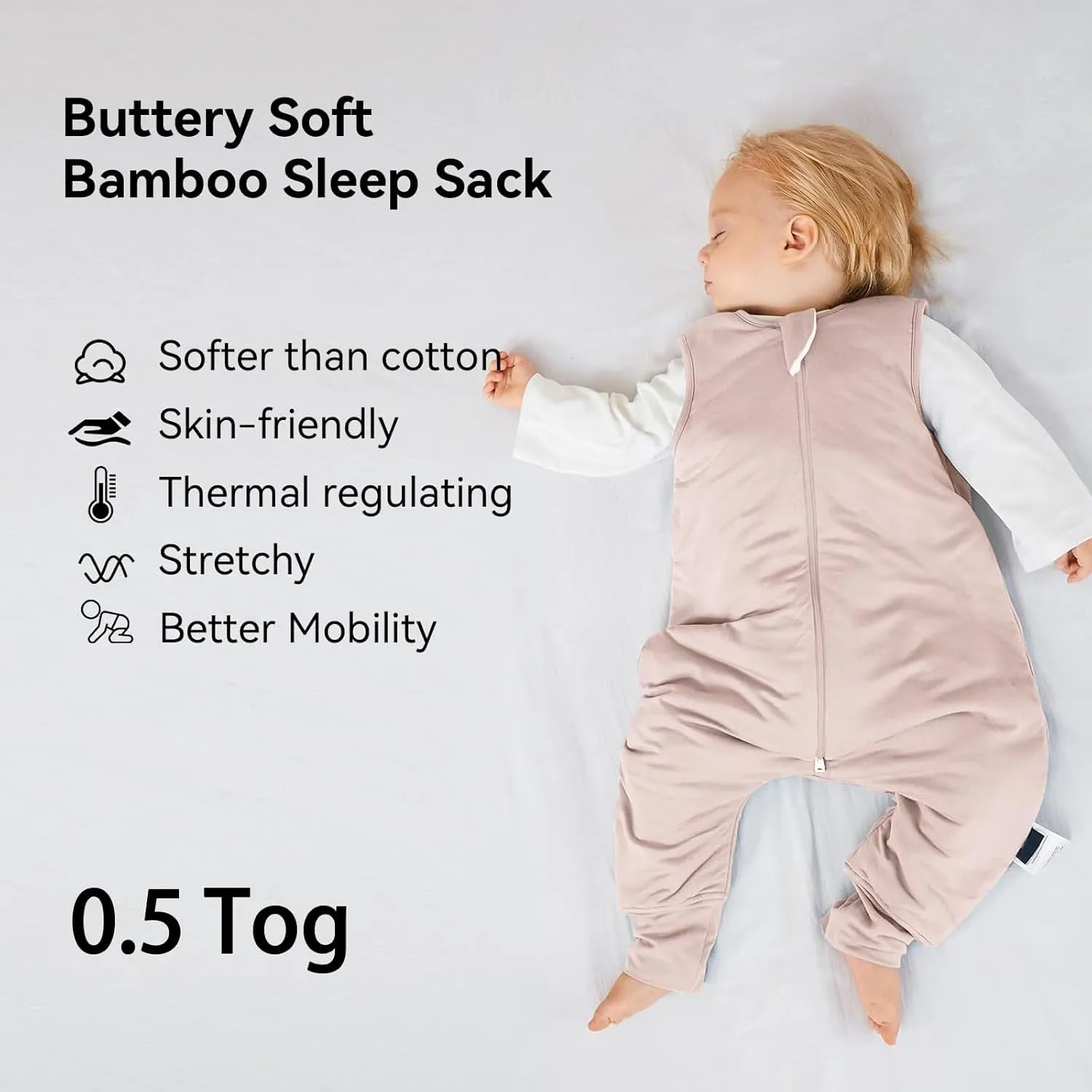 BubblePanda Rayon Made from Bamboo Toddler Sleep Sack with Feet 24-36 Months 0.5 Tog Ultra Soft Toddler Sleeping Sack 2t-3t Baby Sleep Bag Walker Wearable Blanket with Legs 2-Way Zipper Lightweight