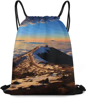 Bundle Pocket, Mauna Kea Summit Sunset Print Versatile Sports Bag Travel Drawstring Bag Gym Backpack Lightweight Travel Bag, 35*42cm, Style