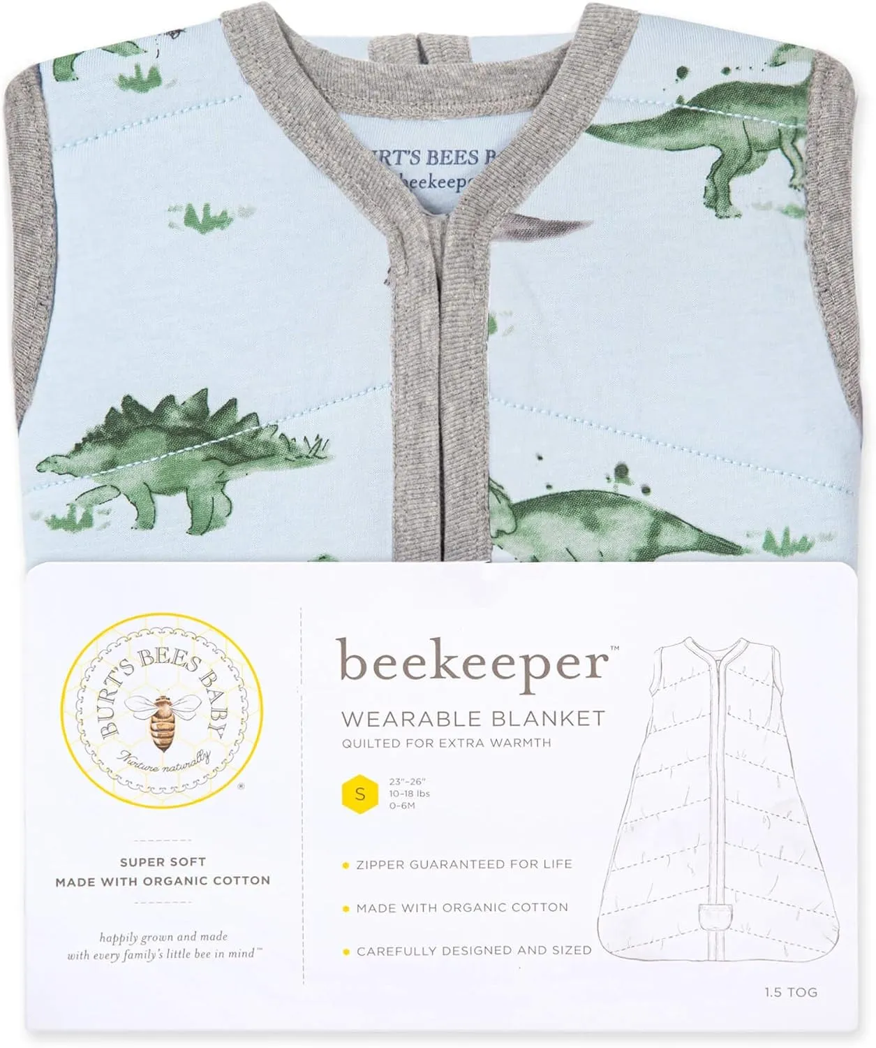 Burt's Bees Baby Beekeeper Wearable Blanket, Organic Cotton Swaddle 0.5 or 1.5 TOG, Newborn Essentials Shower Gift