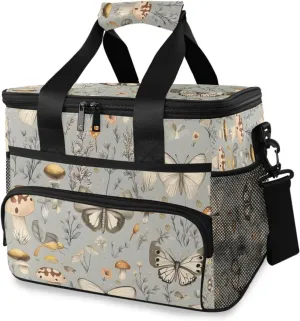 Butterfly Mushroom Forest Cooler Bag Insulated Cooler Soft Sided Cooler 24 Can Portable Picnic Bag Large Leakproof Lunch Bag Box for Beach Grocery Camping Travel Car Men Women