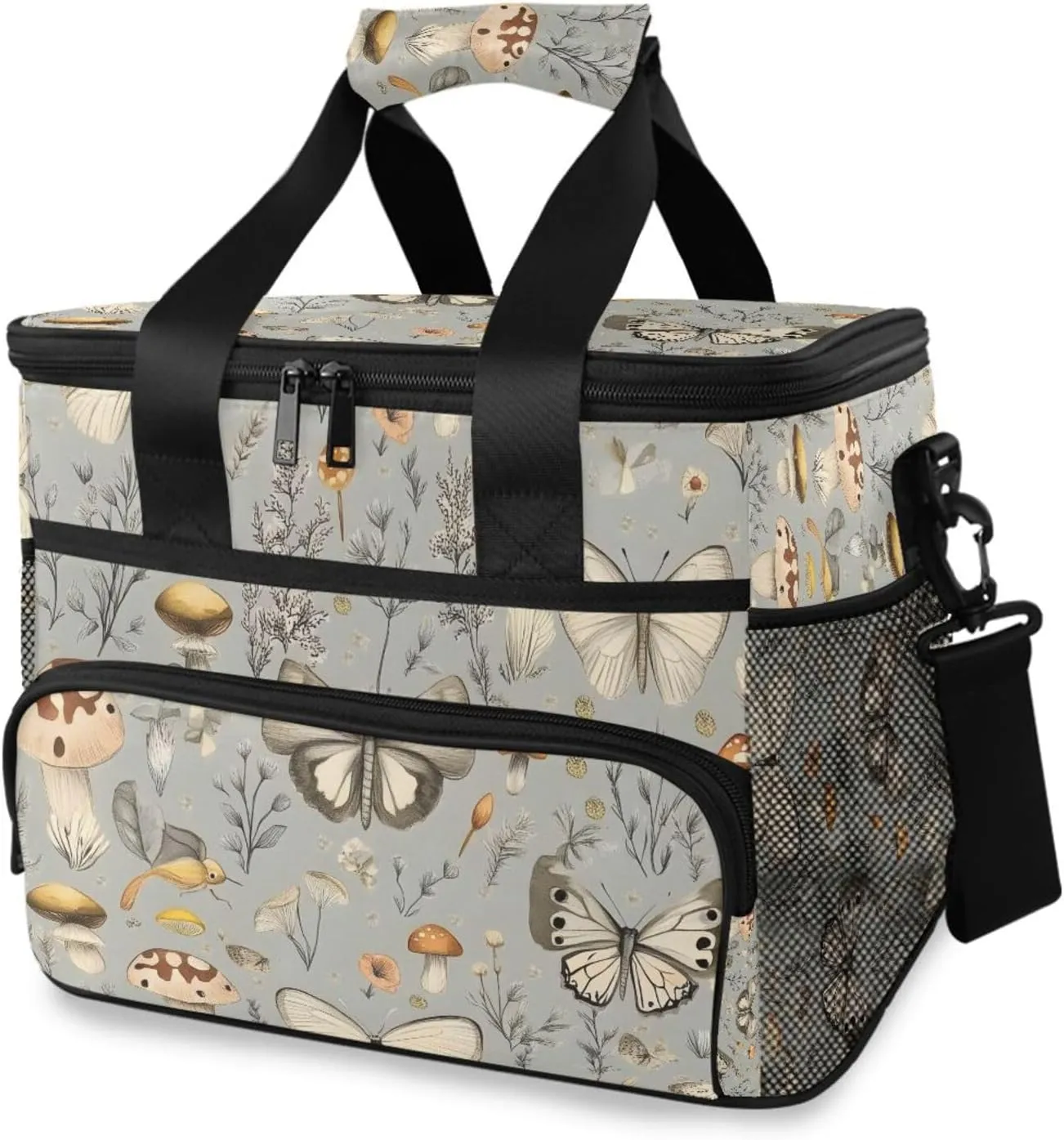 Butterfly Mushroom Forest Cooler Bag Insulated Cooler Soft Sided Cooler 24 Can Portable Picnic Bag Large Leakproof Lunch Bag Box for Beach Grocery Camping Travel Car Men Women
