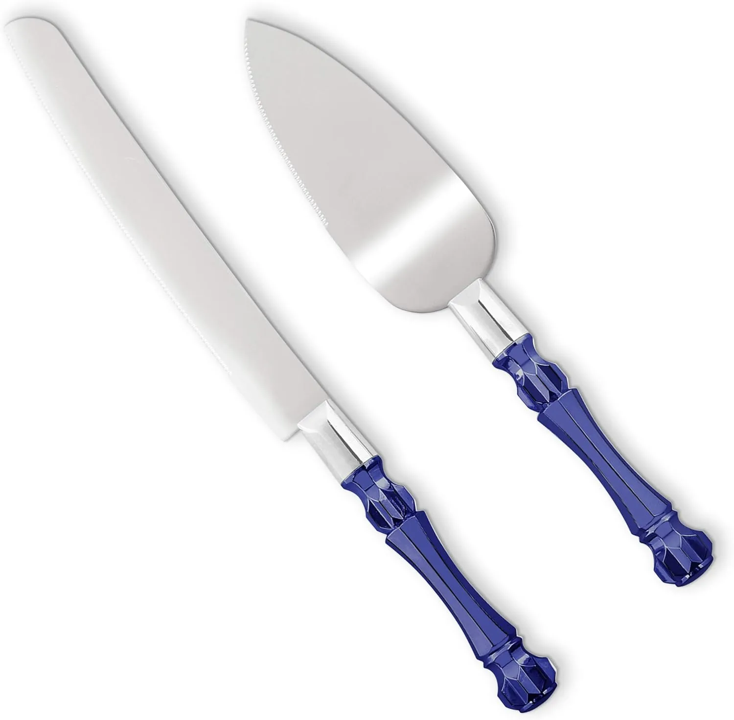 Cake Knife and Server Set, Cake Cutter and Pie Spatula, Cake Server and Knife Set with Acrylic Crystal Handles, Cake Cutting Set for Wedding Cake – 1.2mm Thick Blades, Birthdays, and Parties (Blue)