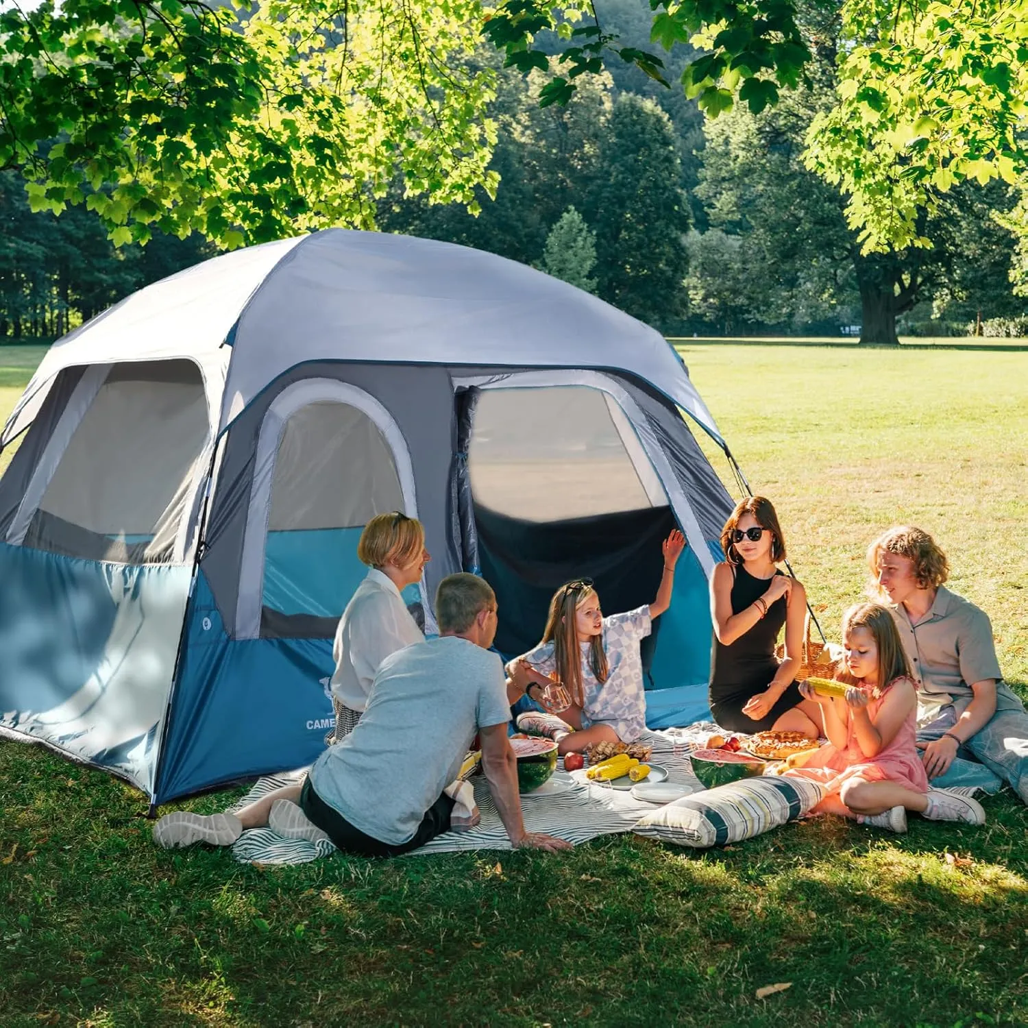 CAMEL CROWN Cabin Tent with 1-Minute Setup, 5/6 Person Instant Tent with with Pre-Attached Poles,Weatherproof Floor